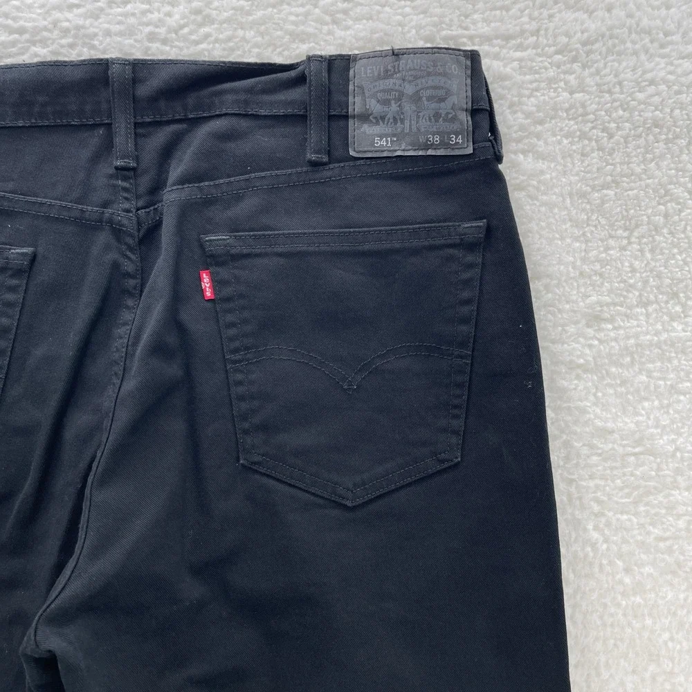 Levis 541 Jeans Mens 38x34 Black Athletic Tapered Dark Wash Stretch Denim Preppy
